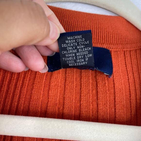 So...GSJC Pumpkin Ribbed Long Sleeve V-neck Blouse Large Retro 80s Hippie - Picture 7 of 10